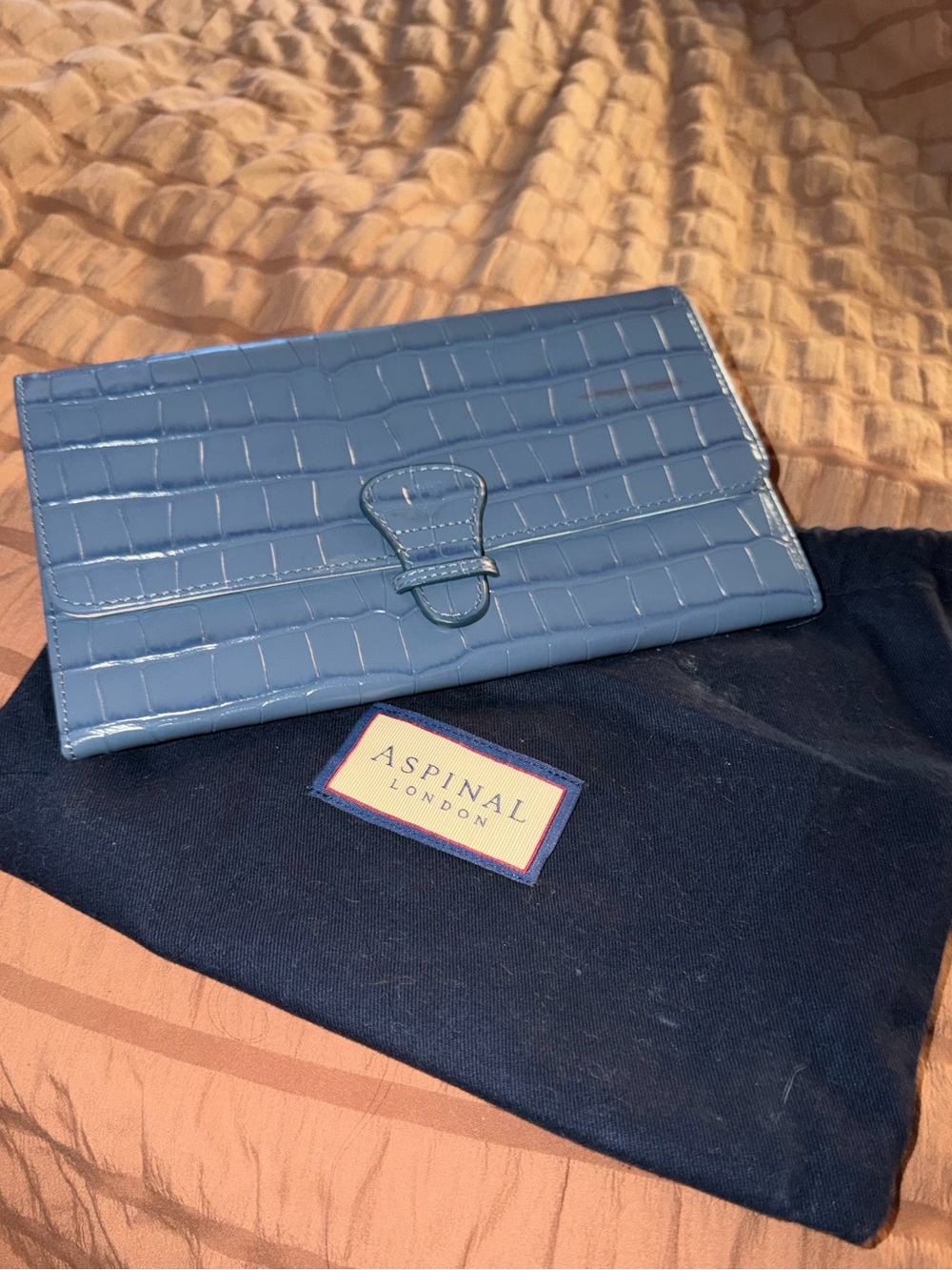 Aspinal London Blue Croc-Embossed Leather Clutch Wallet
